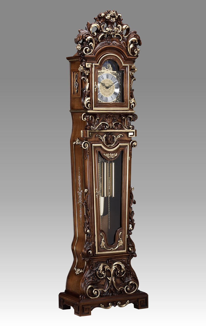 Grandfather clock Art.512/4 walnut with gold and decoration without Angel